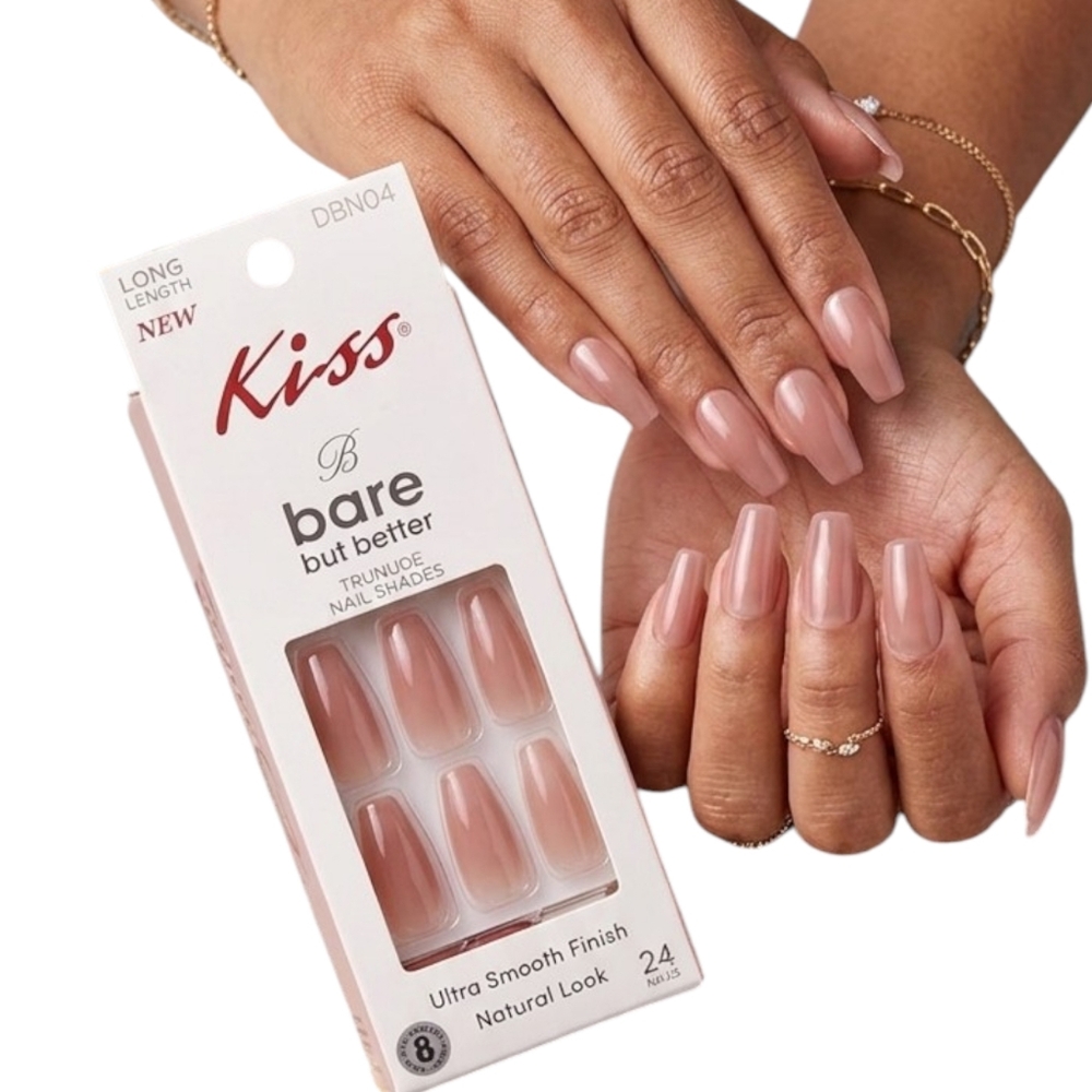 KISS Bare But Better Nails Rose Garden DBN04 Long Length TruNude Coffin 24pc New